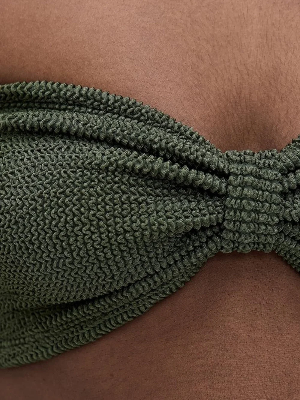 Hunza G Olive Green Textured Bandeau Bikini Set